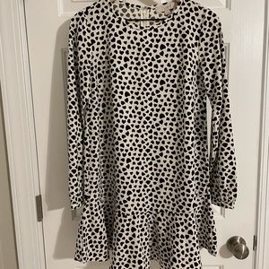 Loft dress with flounce bottom, black and cream heart print, size XS